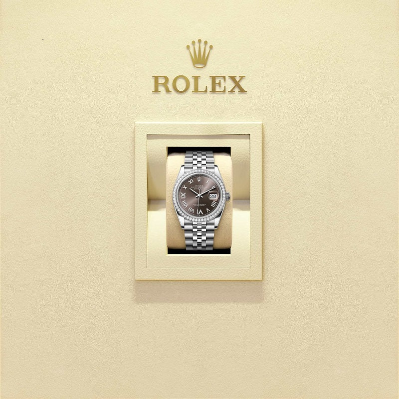 Rolex Datejust 36, Oystersteel and 18k White Gold, Dark grey set with diamonds dial, Diamond-set bezel Jubilee, Ref# 126284rbr-0063, Watch in box