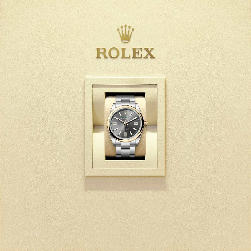 Rolex Oyster Perpetual 41, Oystersteel and 18k Yellow Gold, 41mm, Slate dial, Domed Oyster, Ref# 134303-0001, Watch in box