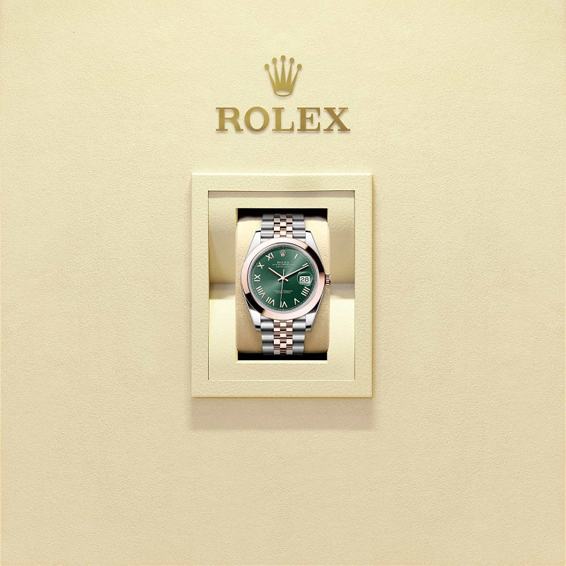 Rolex Datejust 41, Oystersteel and 18k Everose Gold, Mint green sunray Roman dial, Smooth Jubilee, Ref# 126301-0022, Watch in box