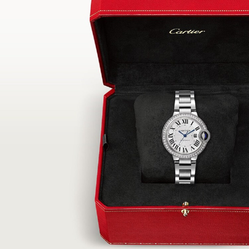 Cartier Ballon Bleu de Cartier, Stainless Steel and 50 Diamonds, 33mm, Ref# W4BB0023, Watch in box