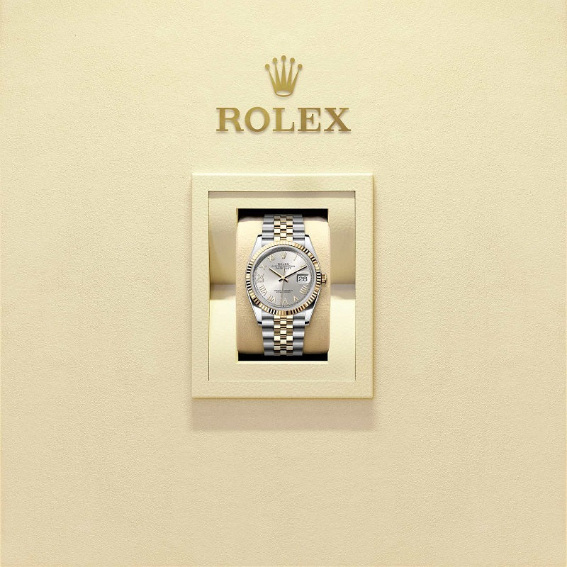 Rolex Datejust 36, Oystersteel and 18k Yellow Gold, Silver set with Diamonds dial, Fluted Jubilee, Ref# 126233-0051, Watch in box