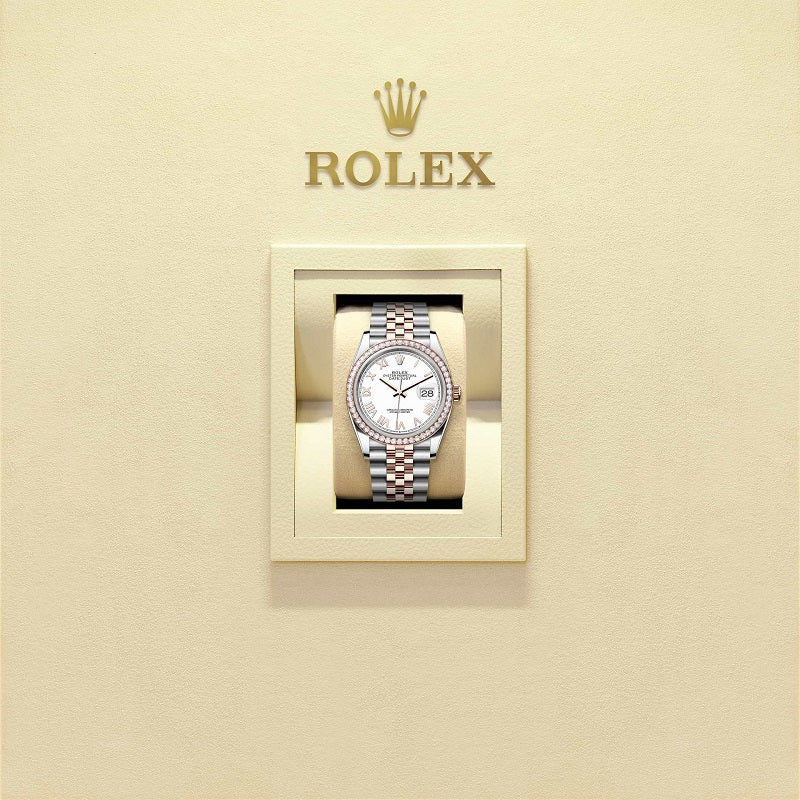 Rolex Datejust 36, Oystersteel and 18k Everose Gold, Intense white Roman dial, Diamond-set bezel Jubilee, Ref# 126281rbr-0033, Watch in box