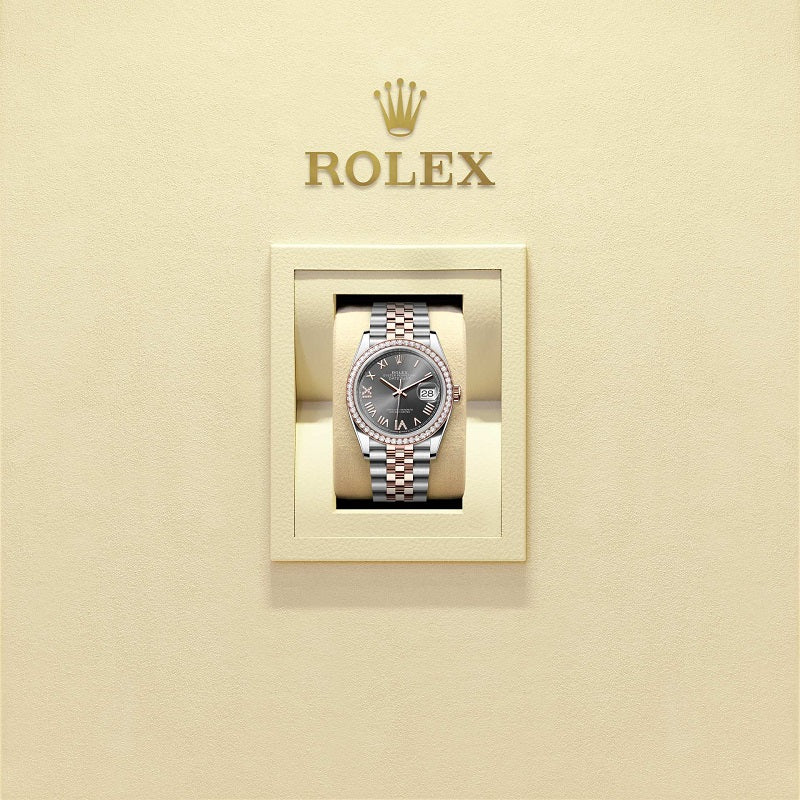 Rolex Datejust 36, Oystersteel and 18k Everose Gold, Slate set with diamonds dial, Diamond-set bezel Jubilee, Ref# 126281rbr-0035, Watch in box