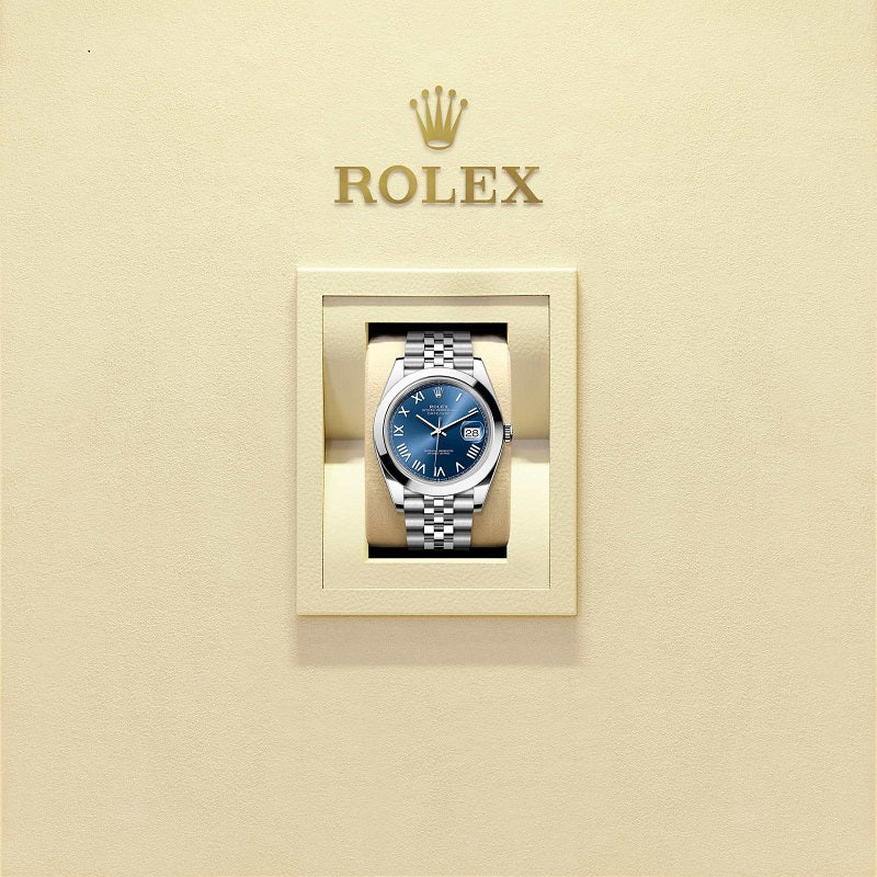 Rolex Datejust 41, Oystersteel, Bright blue sunray Roman dial, Smooth Jubilee, Ref# 126300-0030, Watch in box