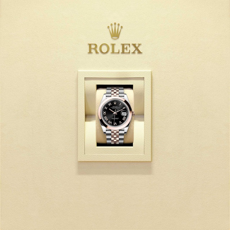 Rolex Datejust 41, Oystersteel and 18k Everose Gold, Bright black sunray Roman dial, Smooth Jubilee, Ref# 126301-0024, Watch in box