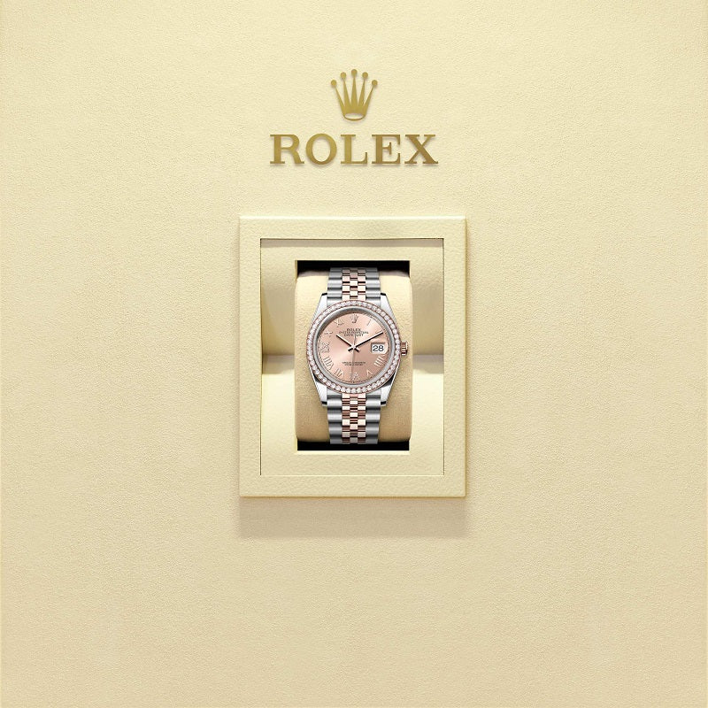 Rolex Datejust 36, Oystersteel and 18k Everose Gold, Rosé-colour set with diamonds dial, Diamond-set bezel Jubilee, Ref# 126281rbr-0037, Watch in box