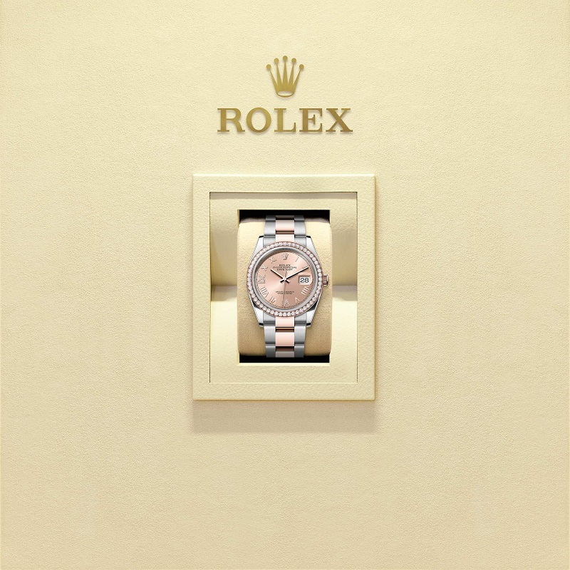 Rolex Datejust 36, Oystersteel and 18k Everose Gold, Rosé-colour set with diamonds dial, Diamond-set bezel Oyster, Ref# 126281rbr-0038, Watch in box
