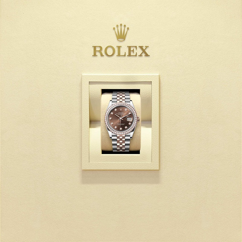 Rolex Datejust 36, Oystersteel and 18k Everose Gold, Chocolate sunray set with 10 diamonds dial, Diamond-set bezel Jubilee, Ref# 126281rbr-0041, Watch in box