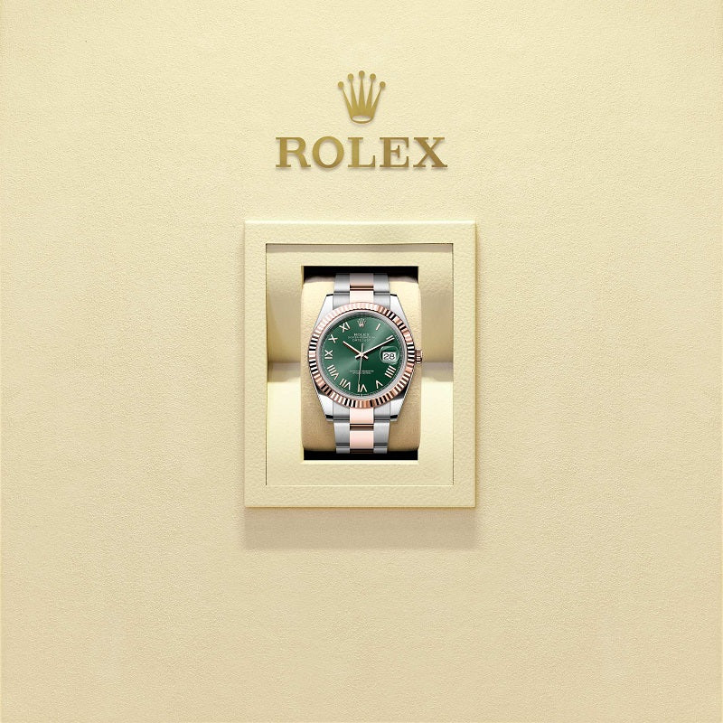 Rolex Datejust 41, Oystersteel and 18k Everose Gold, Mint green sunray Roman dial, Fluted Oyster, Ref# 126331-0021, Watch n box