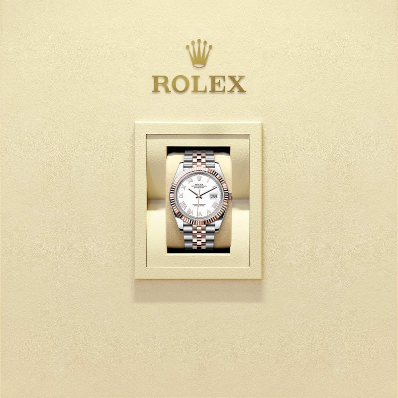 Rolex Datejust 41, Oystersteel and 18k Everose Gold, Intense White Roman dial, Fluted Jubilee, Ref# 126331-0026, Watch in box