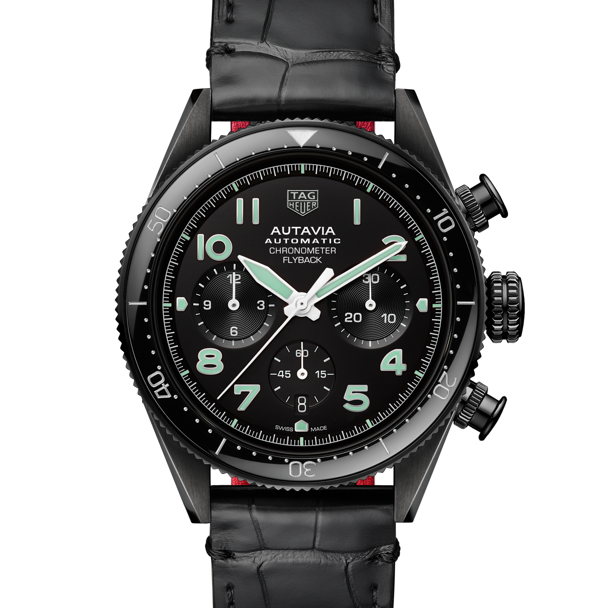 TAG Heuer Autavia Flyback Chronometer, 42 mm, Black DLC Stainless Steel and ceramic, Ref# CBE511C.FC8280, Dial