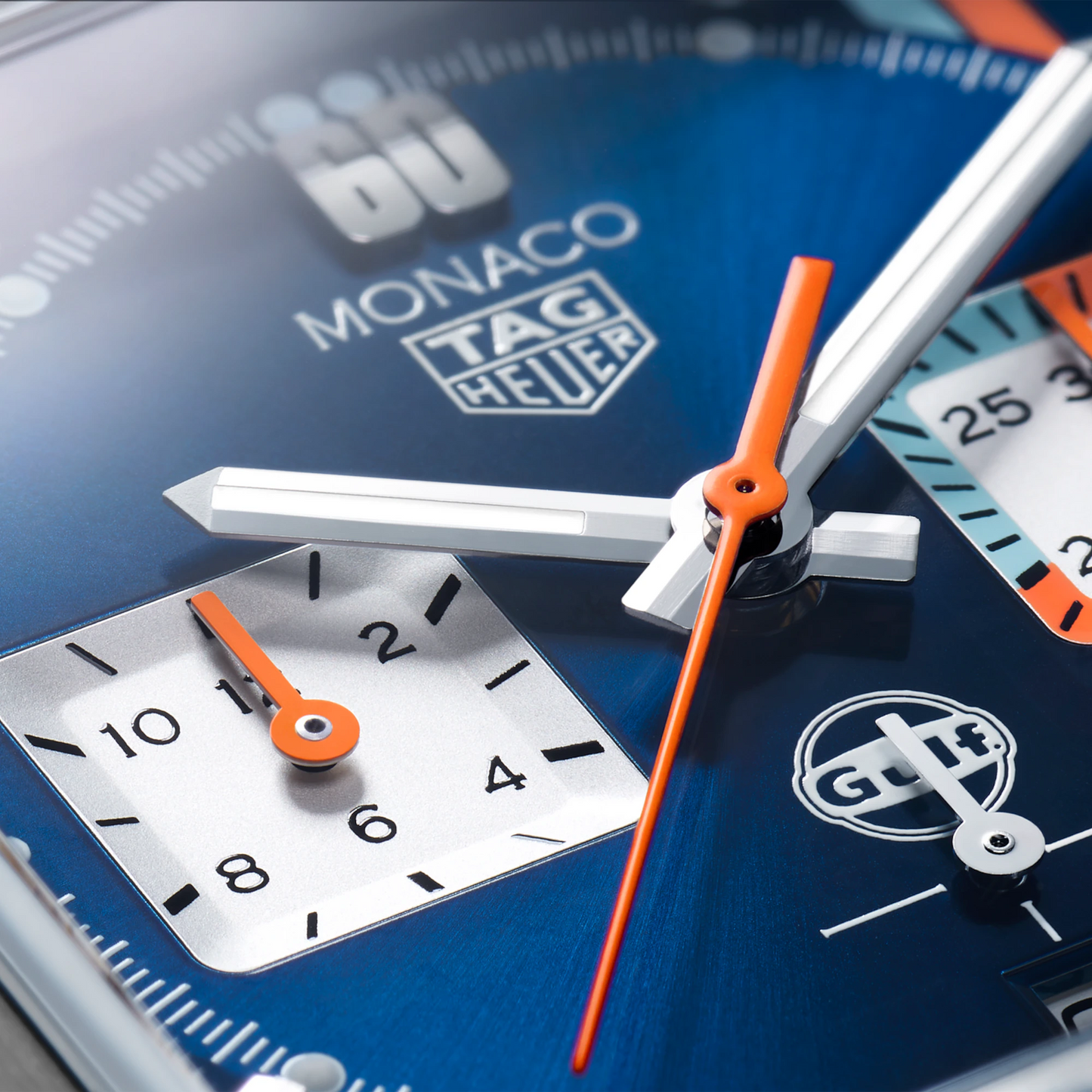 TAG Heuer Monaco Gulf, Chronograph Automatic, Stainless Steel, 39mm, Ref# CBL2115.FC6494, Hours and  Markers