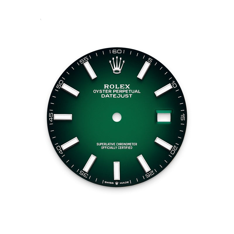 Rolex Datejust 41, Oystersteel and 18k White Gold, Green ombré dial, Fluted Oyster, Ref# 126334-0033, Dial