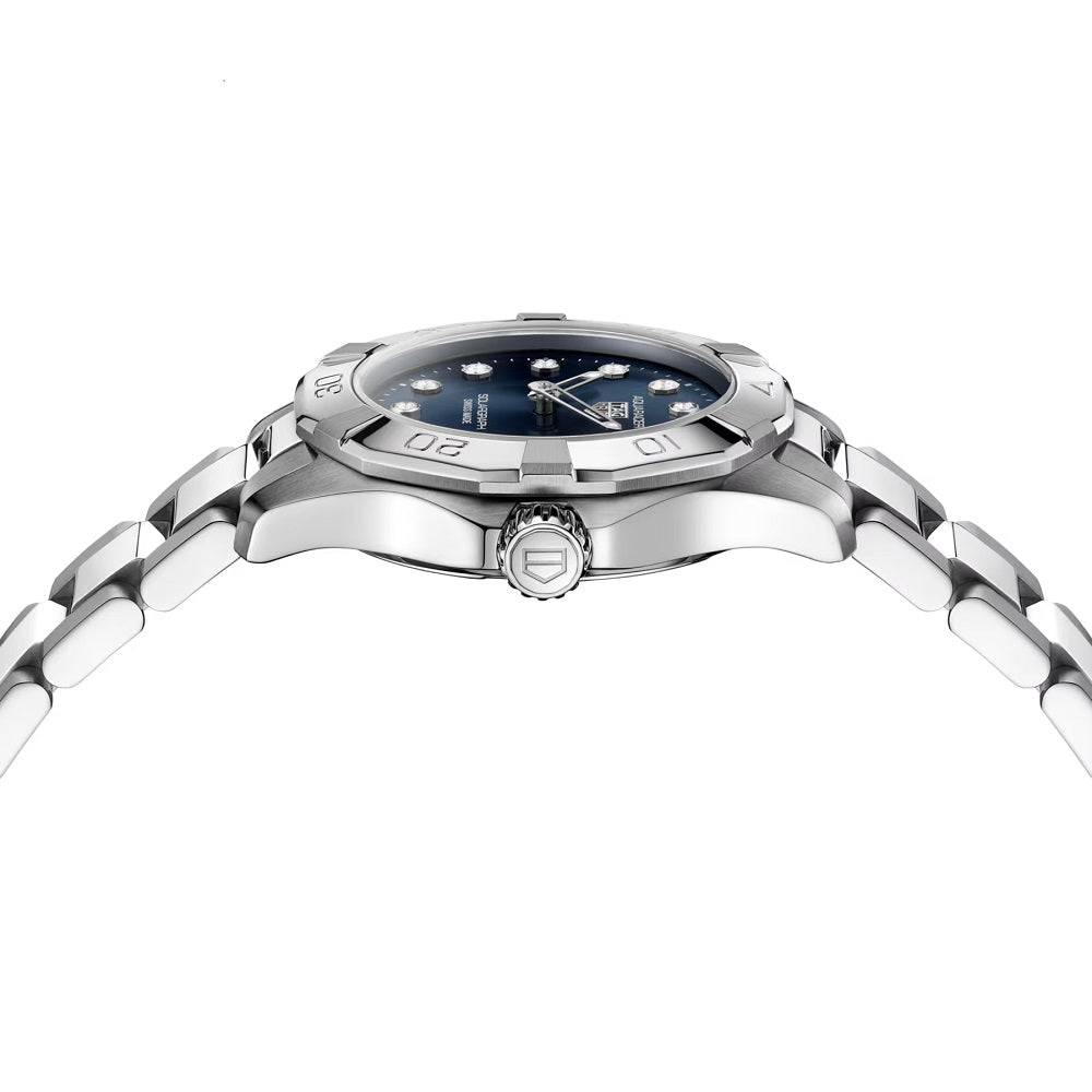 TAG Heuer Aquaracer Professional 100 Solargraph, Stainless Steel and Diamonds set, Solar Quartz, 28 mm, Ref# WBP141E.BA0049, Side