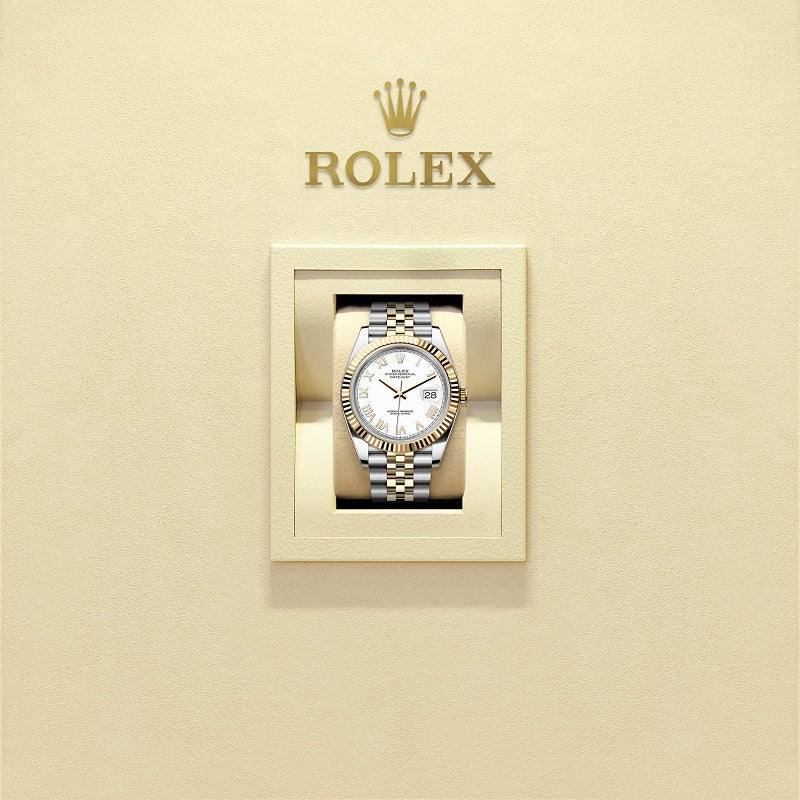 Rolex Datejust 41, Oystersteel and 18k Yellow Gold, Intense White Roman dial, Fluted Jubilee, Ref# 126333-0026, Watch in box