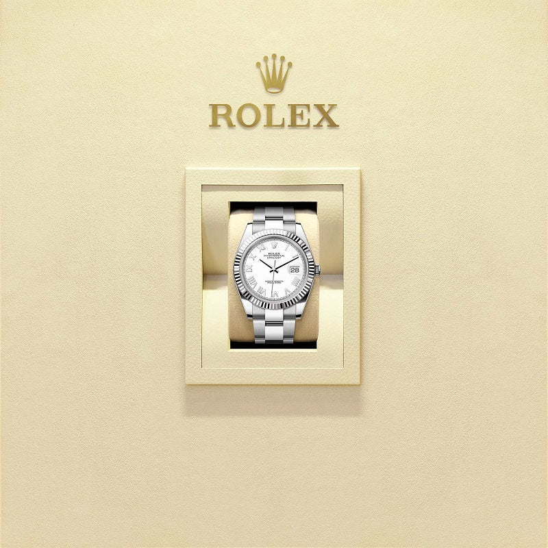Rolex Datejust 41, Oystersteel and 18k White Gold, Intense white Roman dial, Fluted Oyster, Ref# 126334-0035, Watch in box