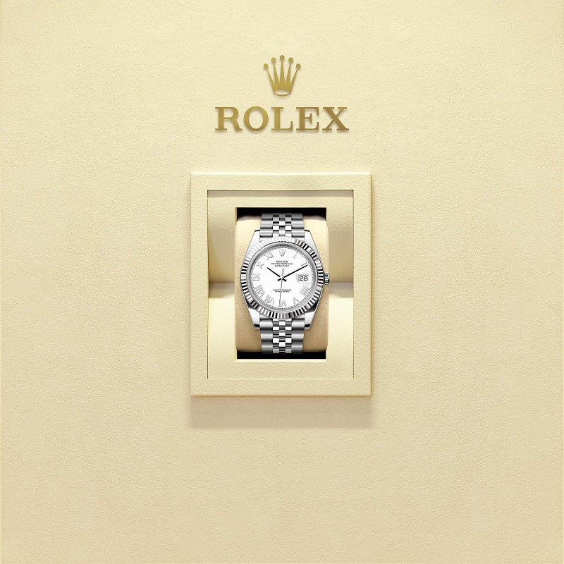 Rolex Datejust 41, Oystersteel and 18k White Gold, Intense white Roman dial, Fluted Jubilee, Ref# 126334-0036, Watch in box