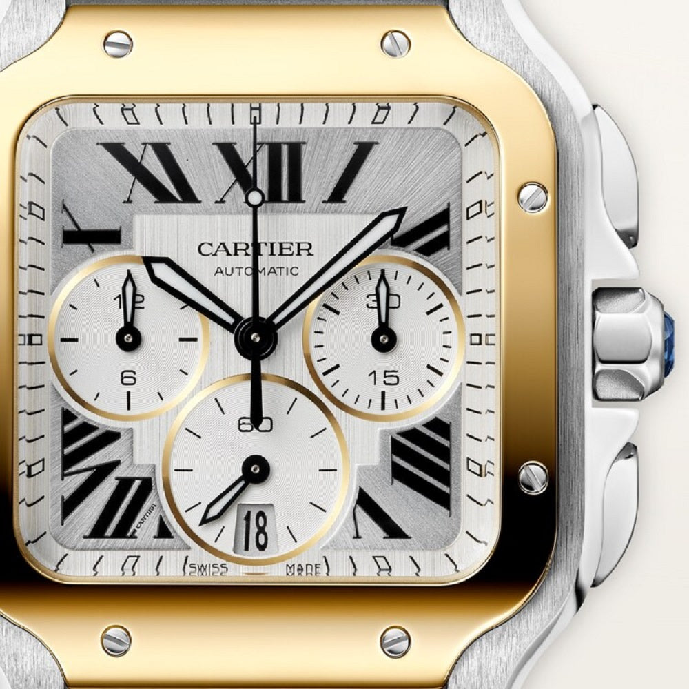 Cartier Santos de Cartier, Stainless Steel and 18k Yellow Gold, 47mm x 39.8mm, Ref# W2SA0035, Dial