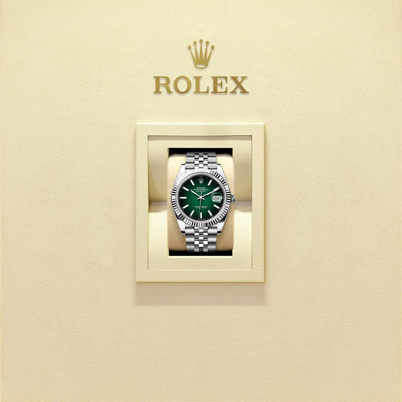 Rolex Datejust 41, Oystersteel and 18k White Gold, Green ombré dial, Fluted Jubilee, Ref# 126334-0034, Watch in box