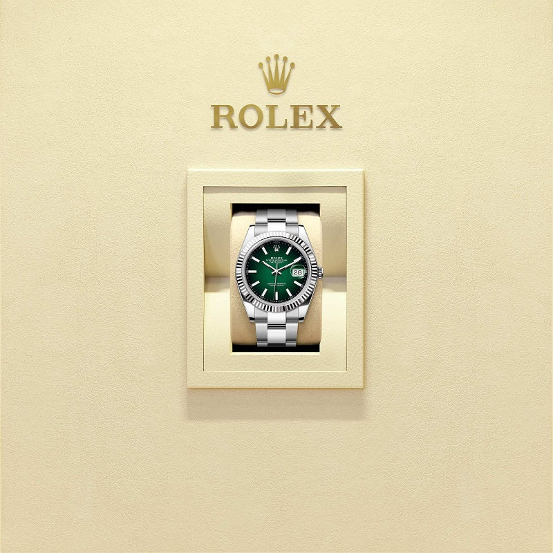 Rolex Datejust 41, Oystersteel and 18k White Gold, Green ombré dial, Fluted Oyster, Ref# 126334-0033, Watch in box