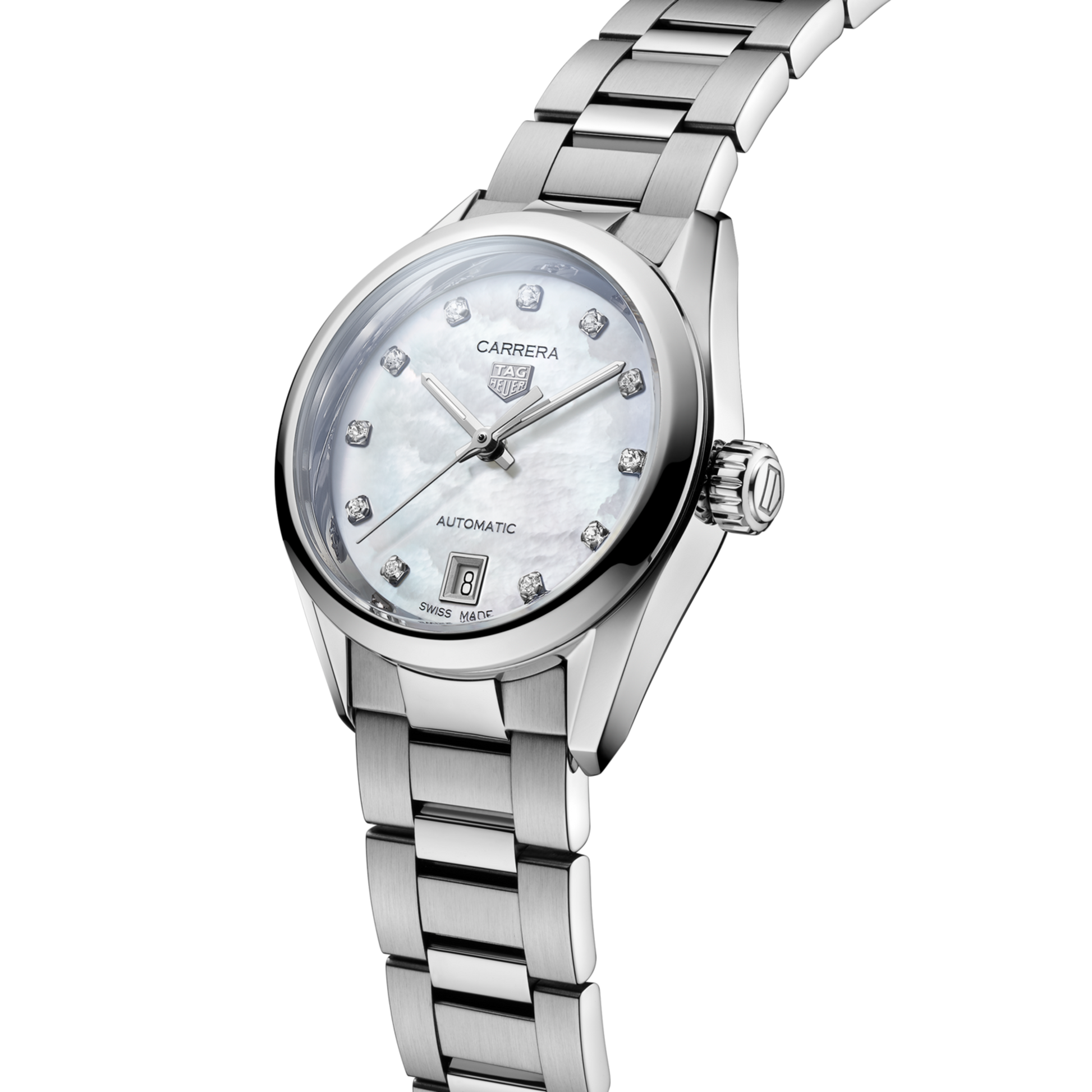 Unworn TAG Heuer Carrera Calibre 9 Date, Stainless Steel and Diamonds, 29mm, Ref# WBN2412.BA0621, Right