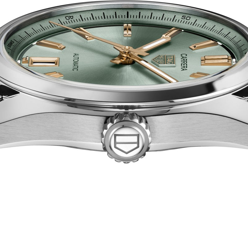 TAG Heuer Carrera Calibre 7 Date Automatic, Stainless Steel and 18k Rose Gold, 36mm, Ref# WBN2312.BA0001, Crown