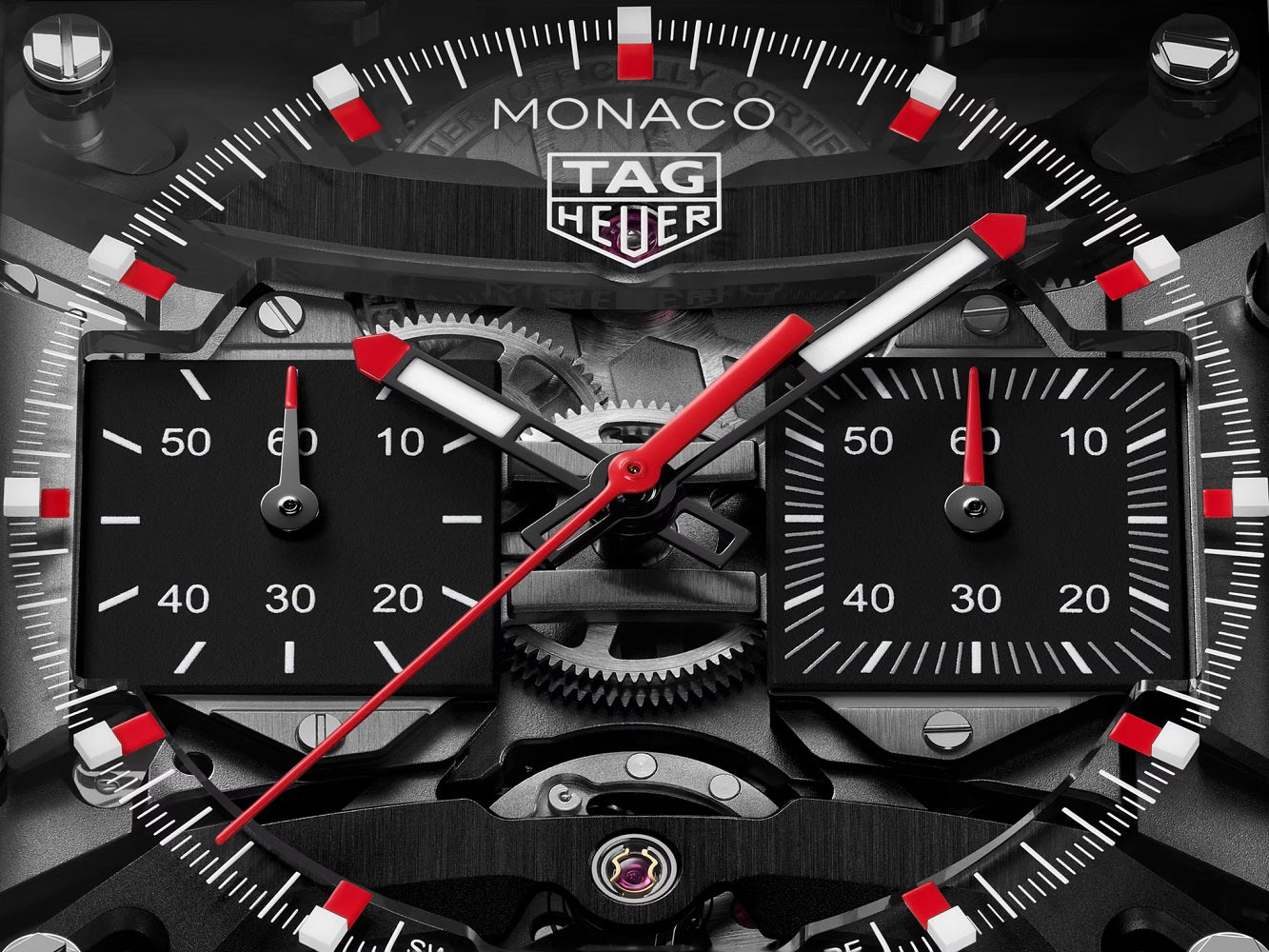 TAG Heuer Monaco Evergraph Automatic 40mm Titanium coated with black DLC, Ref# CEW5180.FT8122, Hands and  subdials