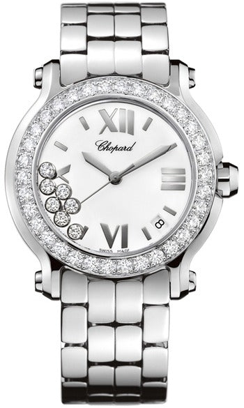Unworn Chopard Happy Sport, Stainless Steel and 18k White Gold, 7 floating diamonds, 36mm, Ref# 278478-2001