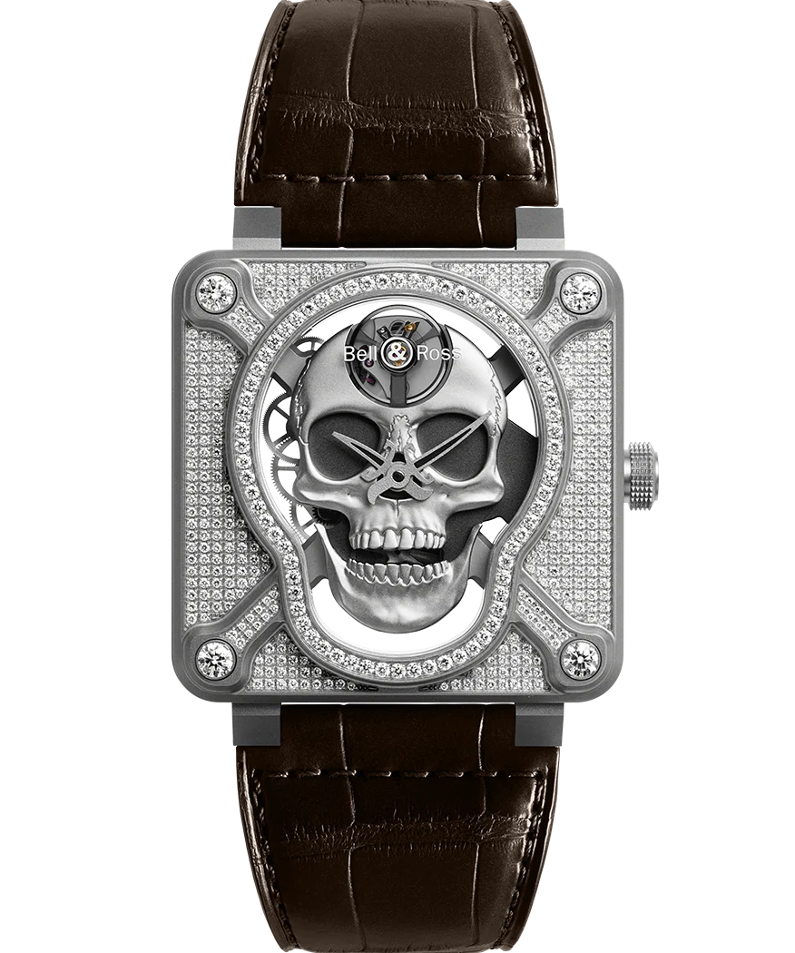 Bell & Ross BR01 Laughing Skull Full Diamond, Stainless Steel, 46mm, Ref# BR01-SKULL-SK-FLD