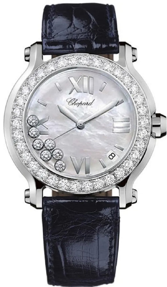Unworn Chopard Happy Sport, Stainless Steel and 18k White Gold, 7 floating diamonds, 36mm, Ref# 278475-3038