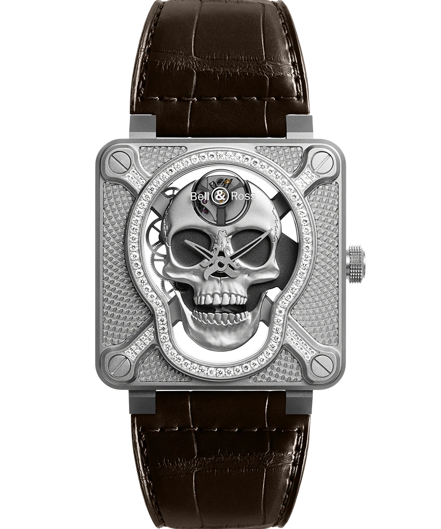 Bell & Ross BR01 Laughing Skull Full Diamond, Stainless Steel, 46mm, Ref# BR01-SKULL-SK-LGD