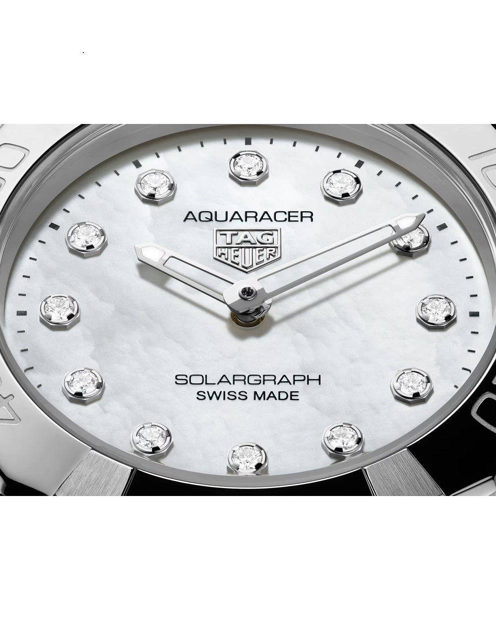 TAG Heuer Aquaracer Professional 100 Solargraph, Stainless Steel and Diamonds set, Solar Quartz, 28 mm, Ref# WBP141H.BA0049, Hands and Indexes