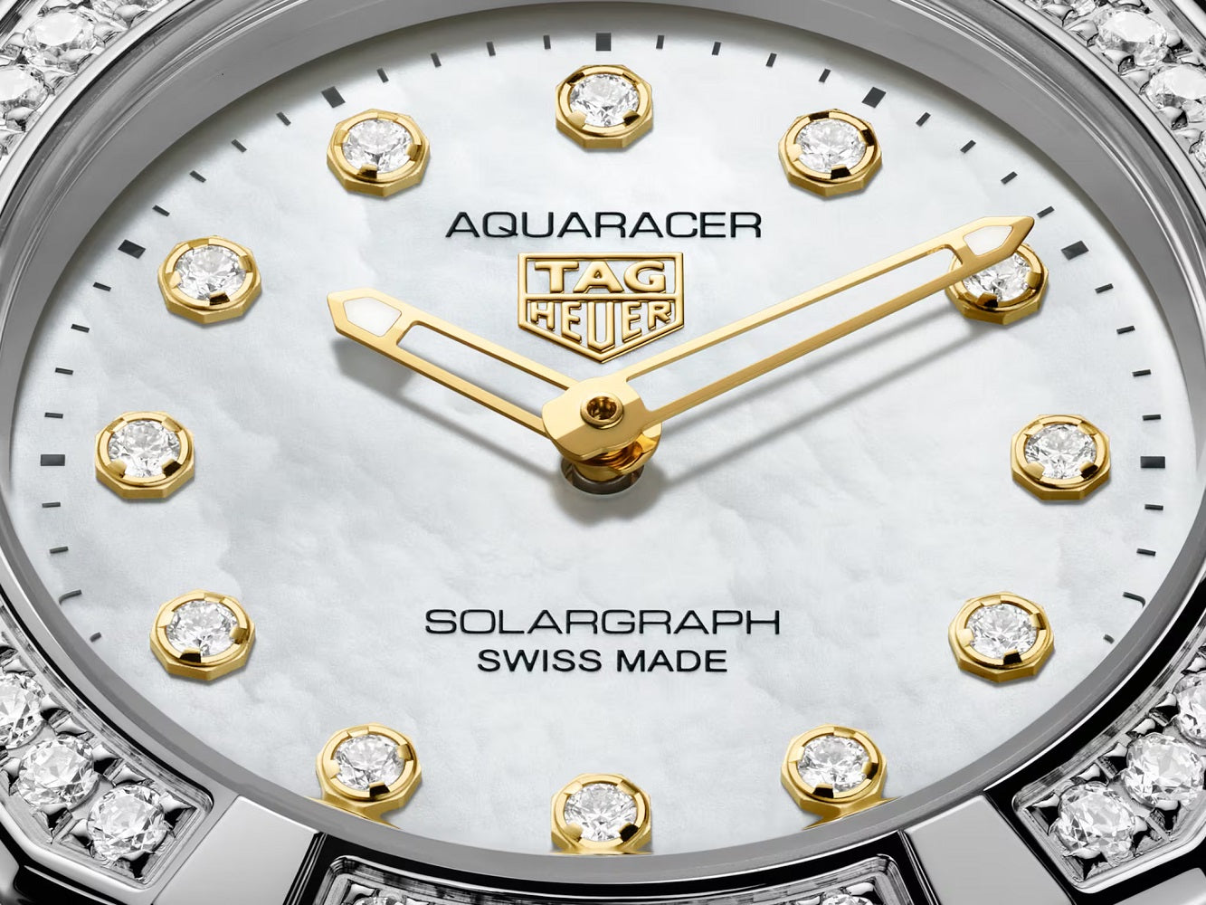 TAG Heuer Aquaracer Professional 100 Solargraph, Stainless Steel and Diamonds set, Solar Quartz, 28 mm, Ref# WBP141J.BA0049, Hands and Indexes