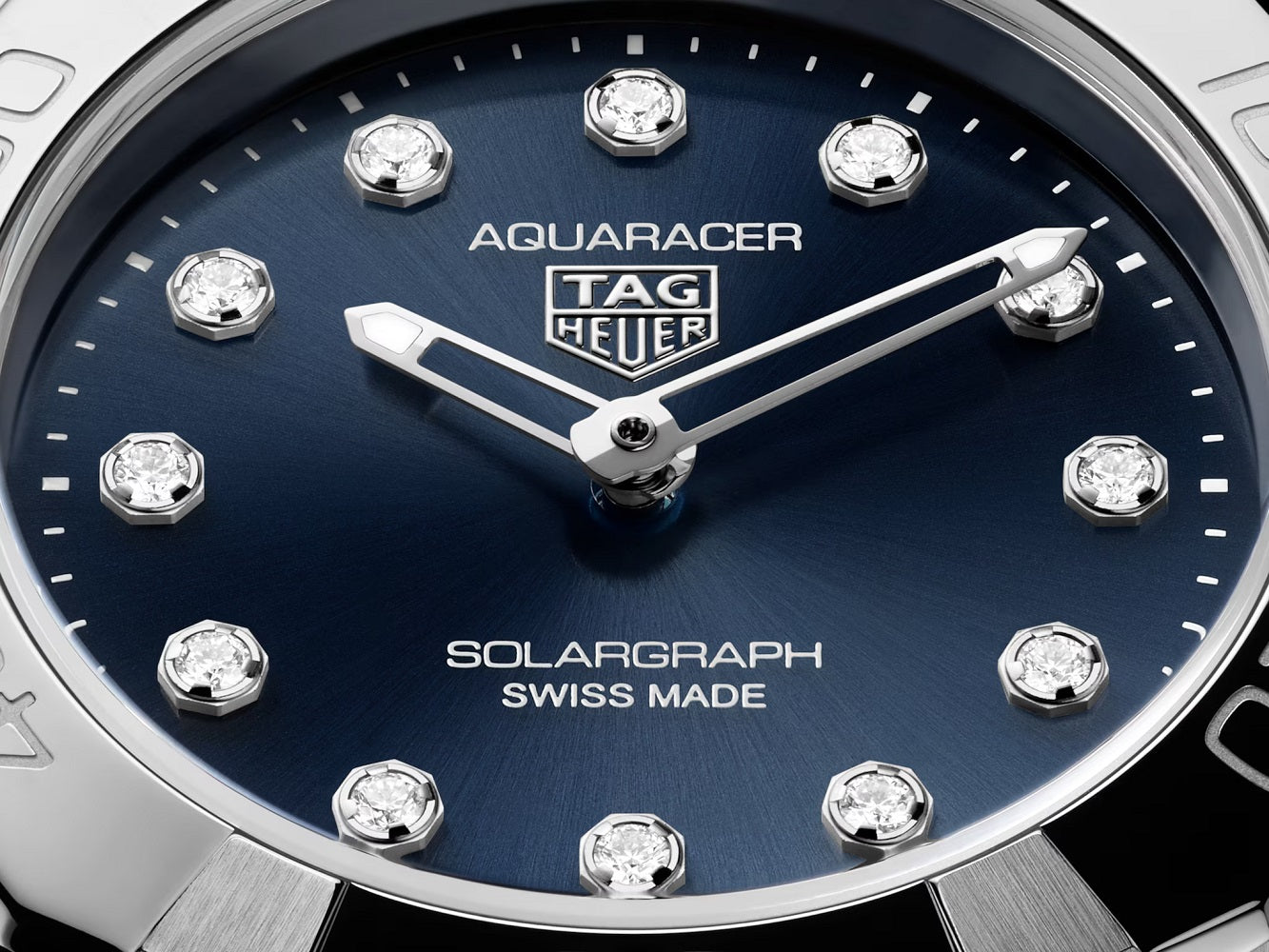 TAG Heuer Aquaracer Professional 100 Solargraph, Stainless Steel and Diamonds set, Solar Quartz, 28 mm, Ref# WBP141E.BA0049, Hands and indexes
