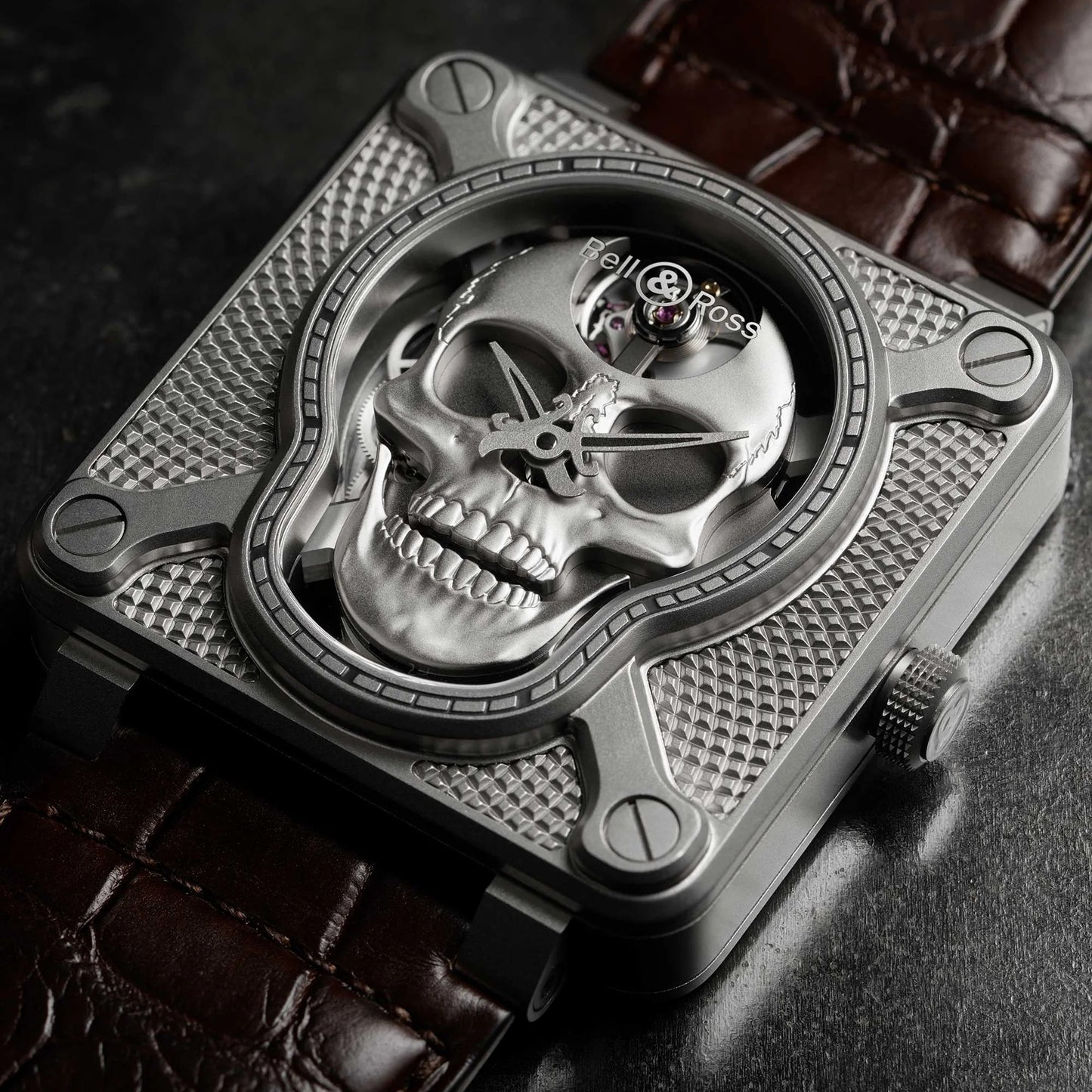 Bell & Ross BR01 Laughing Skull Full Diamond, Stainless Steel, 46mm, Ref# BR01-SKULL-SK-FLD, Dial