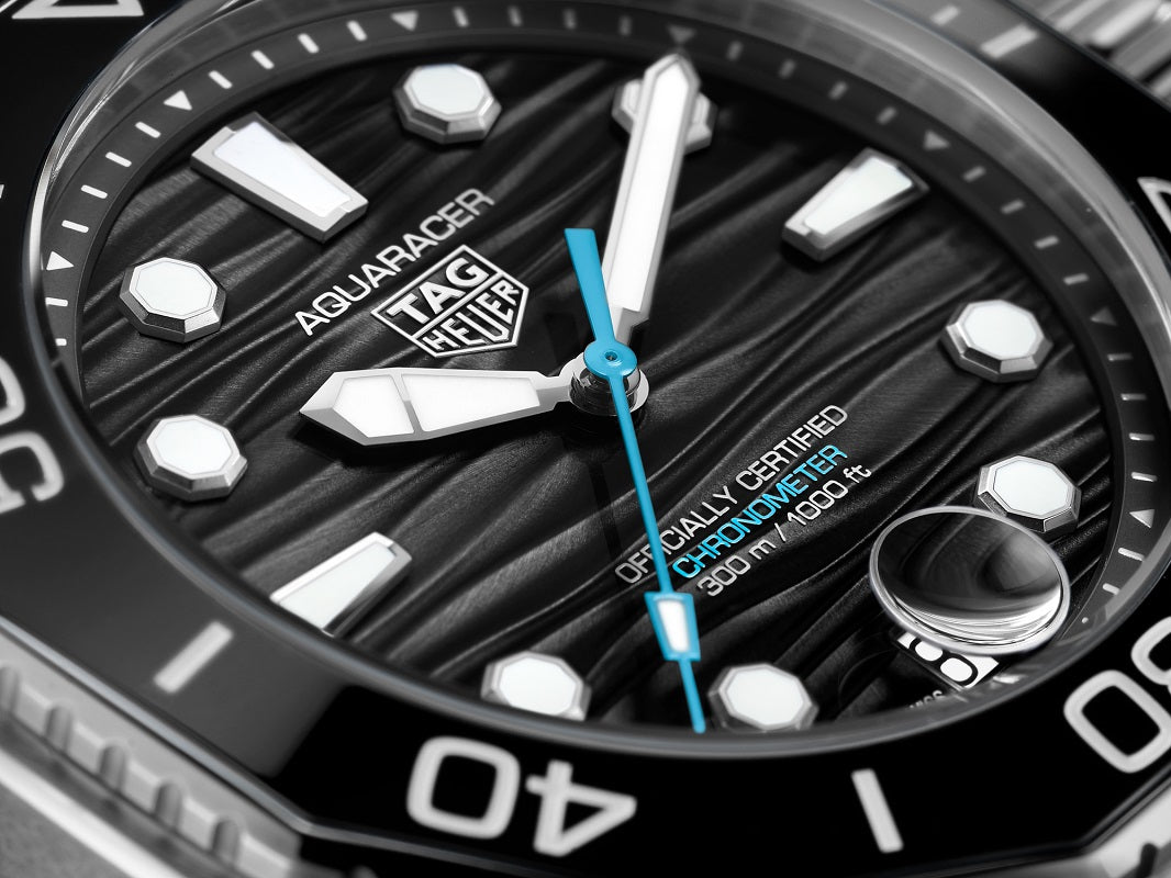 TAG Heuer Aquaracer Professional 300 Date, Stainless Steel and Ceramic, 42mm, Ref# WBP5110.BA0013, Hands and markers