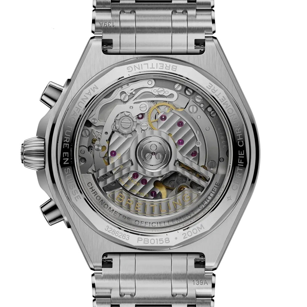 Breitling Chronomat B01 Chronograph 42, Stainless steel and Platinum, Ref# PB0158101C1A1, Back