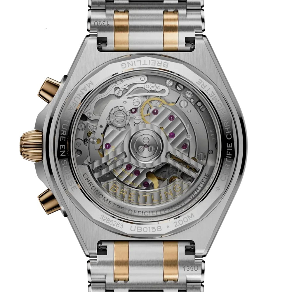 Breitling Chronomat B01 Chronograph 42, Stainless steel and 18k Red Gold, Ref# UB0158101B1U1, Back
