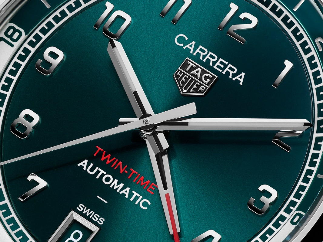 TAG Heuer Carrera Date Twin-Time, Stainless Steel, 41mm, Ref# WDA2114.BA0043, Hands and markers