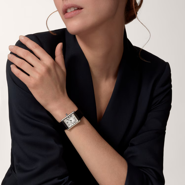 Unworn Cartier Tank Must de Cartier, Large Stainless Steel, 33.7mm x 25.5mm, Ref# WSTA0109, Watch on Women hand