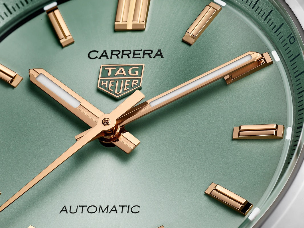 TAG Heuer Carrera Calibre 7 Date Automatic, Stainless Steel and 18k Rose Gold, 36mm, Ref# WBN2312.BA0001, Hands and Markers