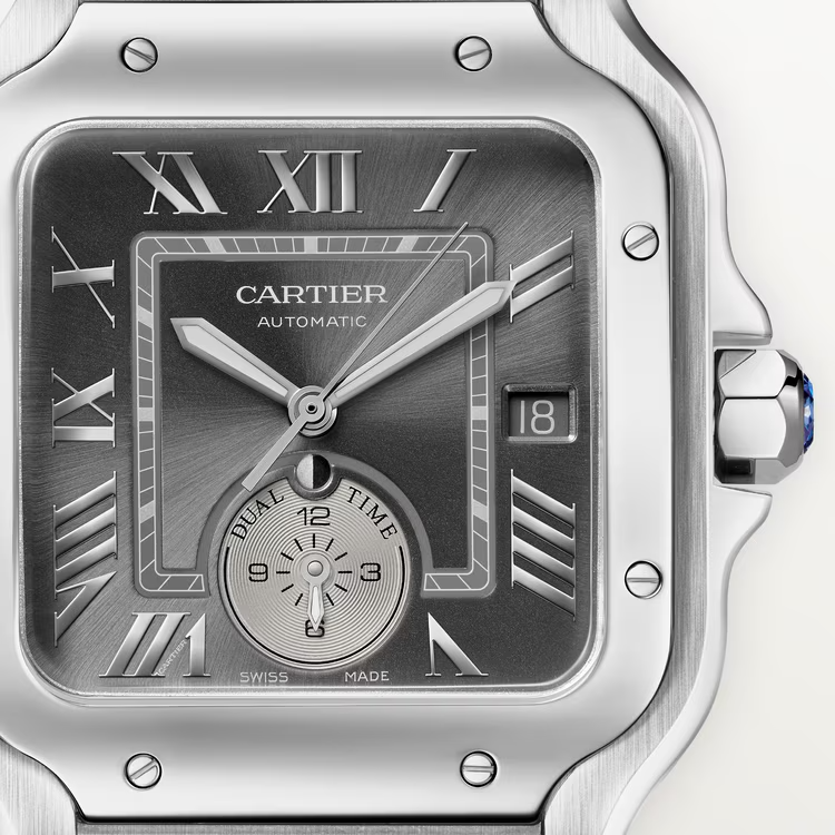 Unworn Cartier Santos de Cartier Dual Time, Stainless Steel, 40.2mm, Ref# WSSA0076, Dial