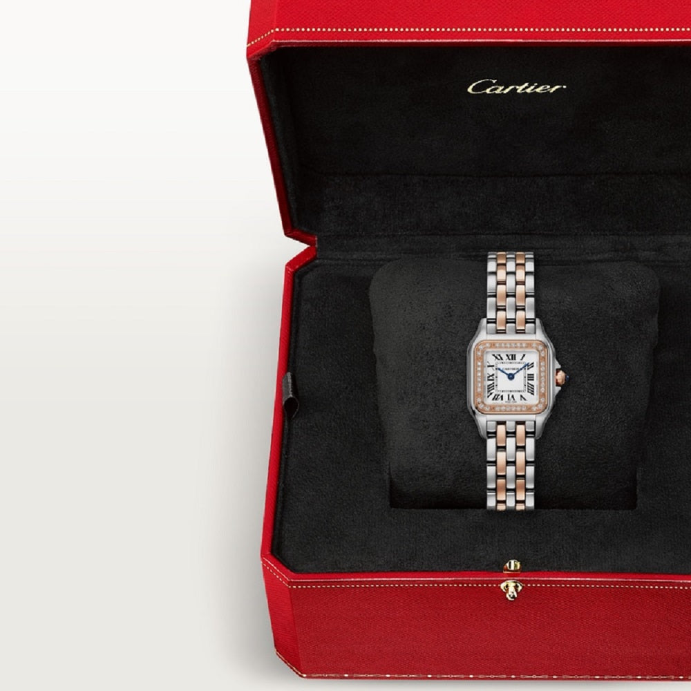 Cartier Panthère de Cartier Small, Stainless Steel, 18k Rose Gold and Diamonds, 22mm x 30mm, Ref# W3PN0014, Watch in box