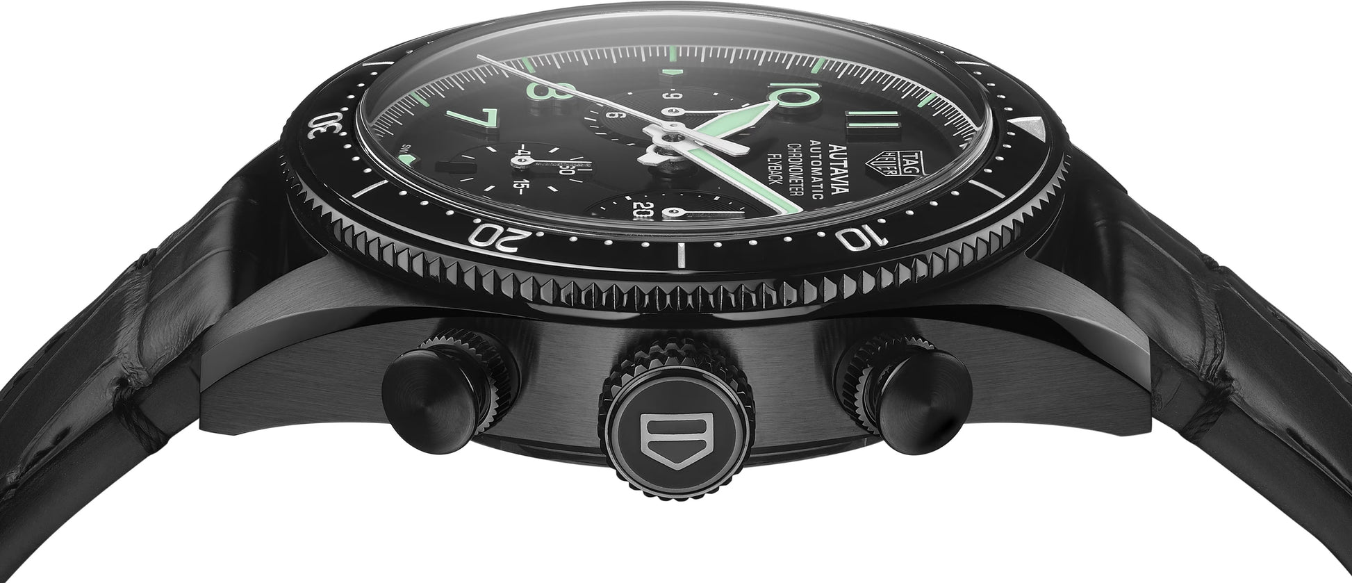 TAG Heuer Autavia Flyback Chronometer, 42 mm, Black DLC Stainless Steel and ceramic, Ref# CBE511C.FC8280, Side