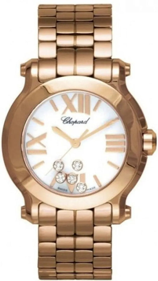 Unworn Chopard Happy Sport, 18k Rose Gold, 5 floating diamonds, 30mm, Ref# 274189-5011