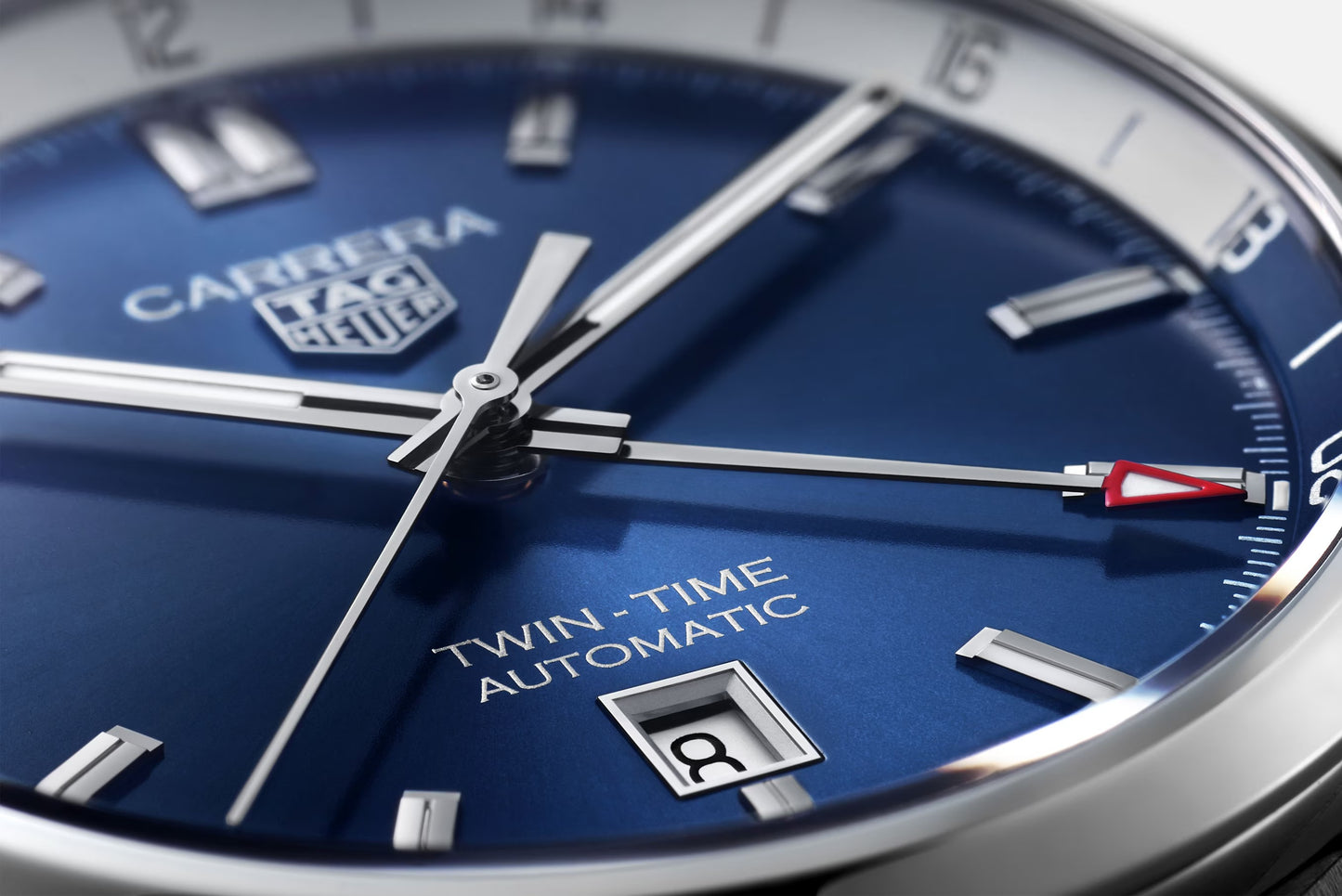 TAG Heuer Carrera Twin-Time Calibre 7 GMT, Stainless Steel, 41mm, Ref# WBN201A.BA0640, Hands and Markers
