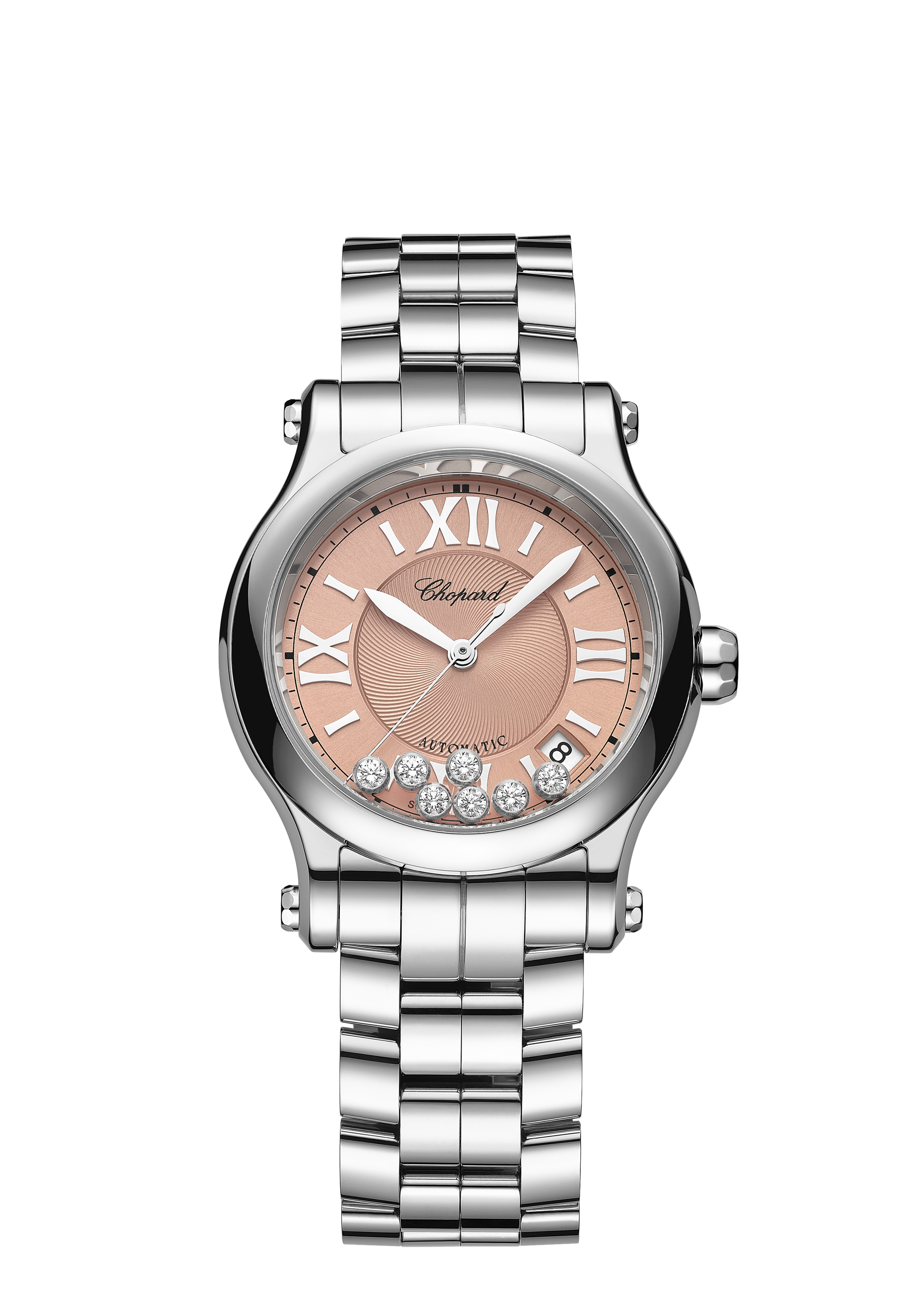 Unworn Chopard Happy Sport, Stainless Steel, 7 floating diamonds, 36mm, Ref# 278559-3025