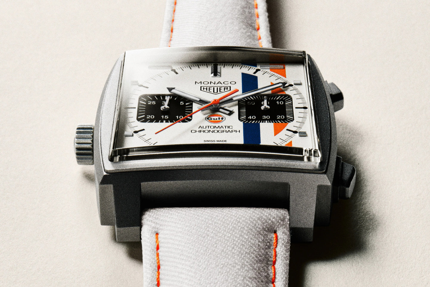 TAG Heuer Monaco Chronograph x Gulf Automatic, Titanium, 39mm, Ref# CAW218G.EB0393, Lugs