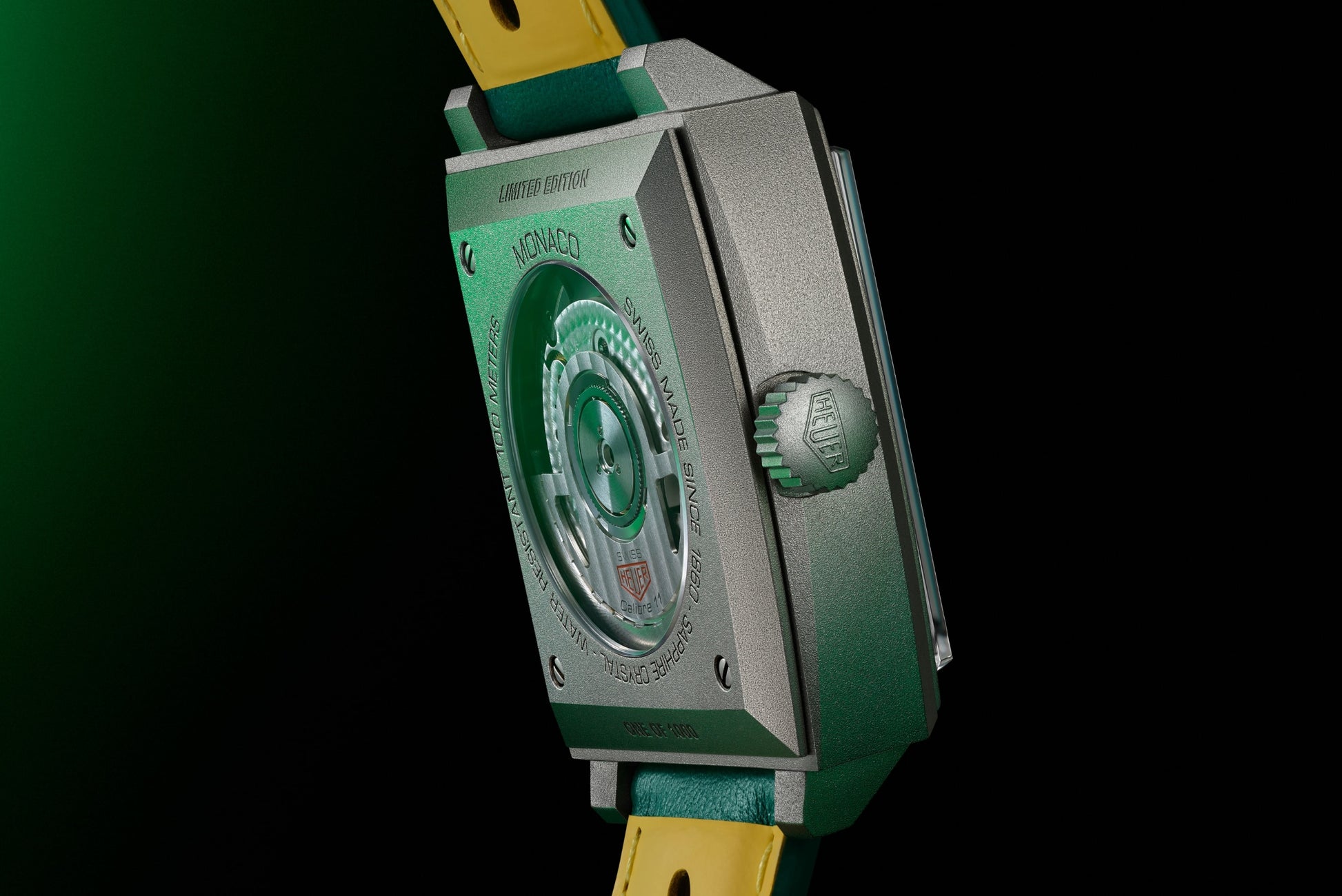 TAG Heuer Monaco Chronograph Racing Green Automatic, Titanium, 39mm, Ref# CAW218E.FC6565, Crown