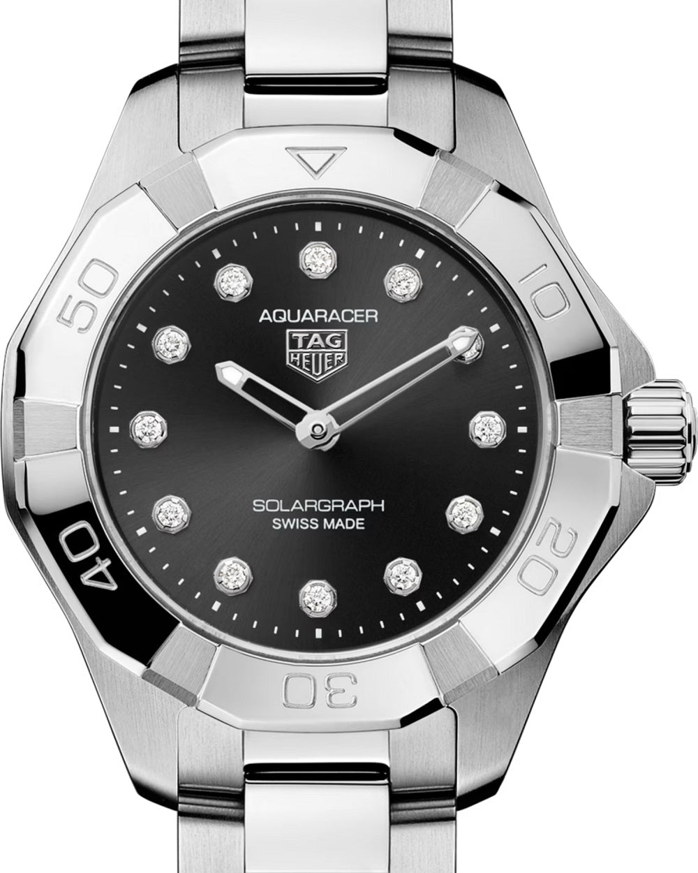 TAG Heuer Aquaracer Professional 100 Solargraph, Stainless Steel and Diamonds set, Solar Quartz, 28 mm, Ref# WBP141G.BA0049, Dial
